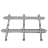 Gray plastic stanchions set for Bruder timber trailer, arranged in two rows on a white background.